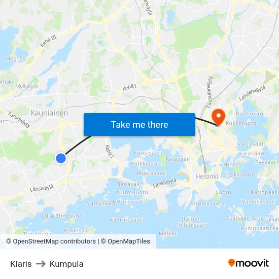 Klaris to Kumpula map