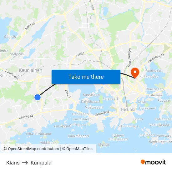 Klaris to Kumpula map