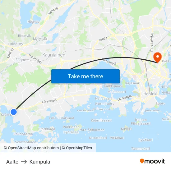 Aalto to Kumpula map