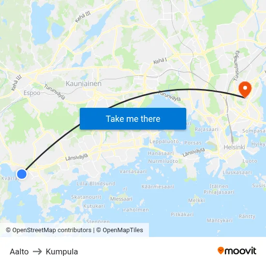 Aalto to Kumpula map