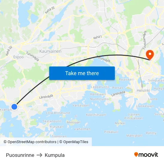 Boatswain's Slope to Kumpula map