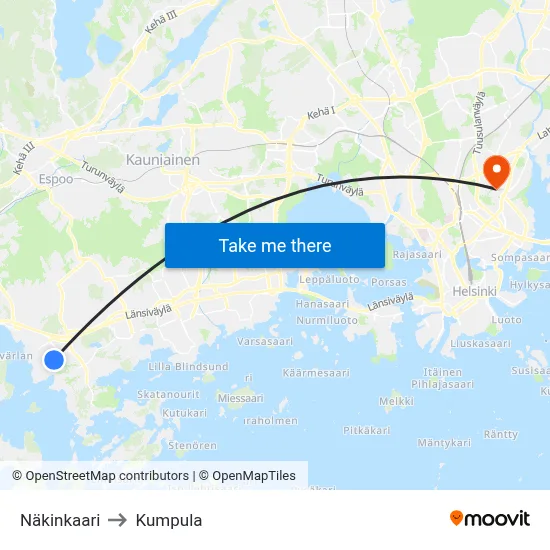 Nakin Circle to Kumpula map