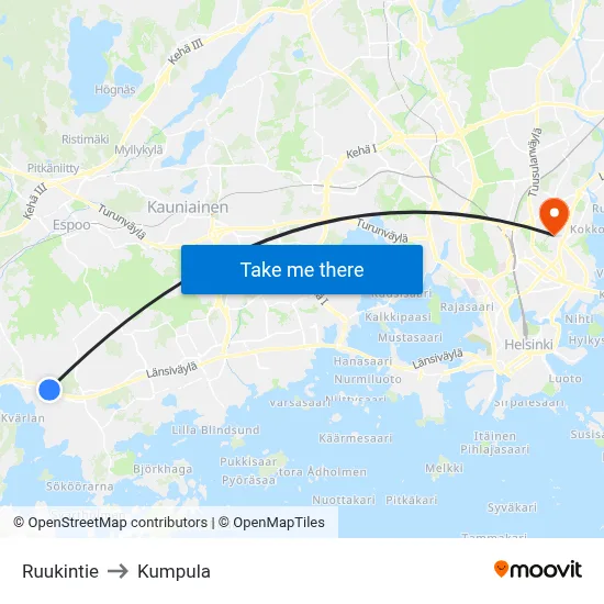 Ruukin Road to Kumpula map
