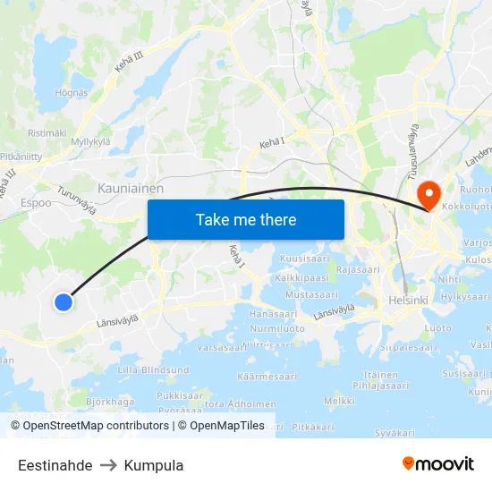 Estonia Hill to Kumpula map