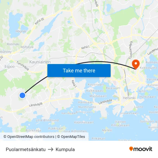 Puolarmetsä Street to Kumpula map