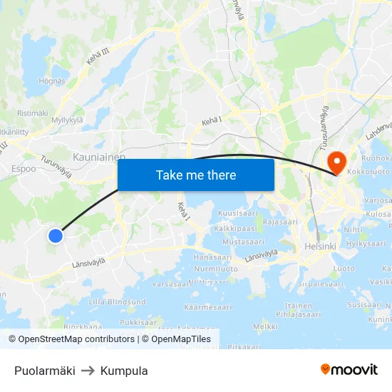 Puolarmaki to Kumpula map