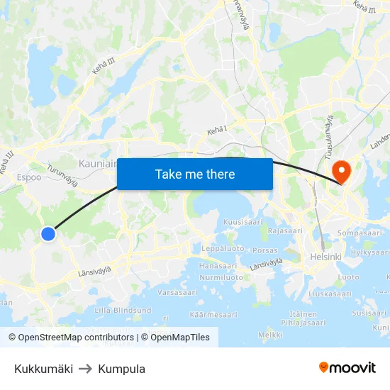 Kukkumäki to Kumpula map