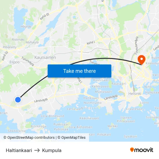 Haltia Arc to Kumpula map