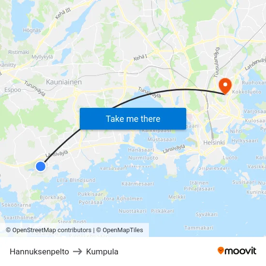 Hannuksenpelto to Kumpula map