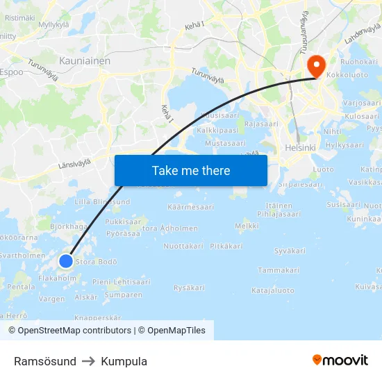 Ramsösund to Kumpula map