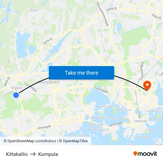 Guild Rock to Kumpula map