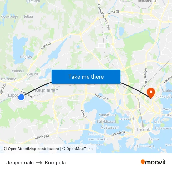 Joupi Hill to Kumpula map