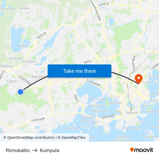 Rune Rock to Kumpula map