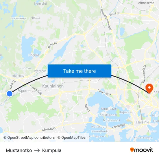 Black Valley to Kumpula map