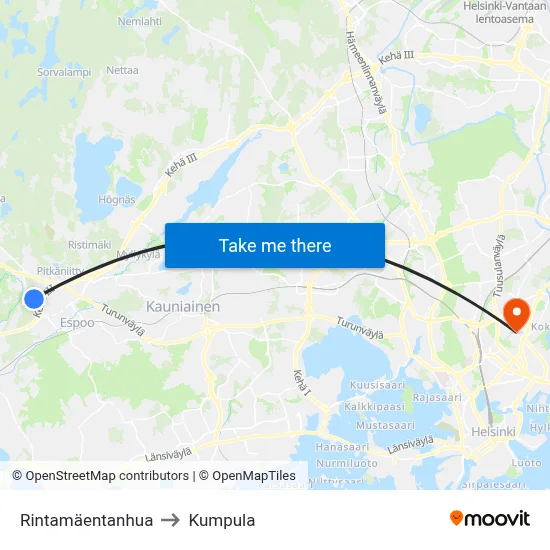 Rintamäki Path to Kumpula map