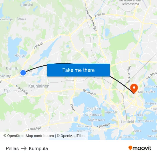 Pellas to Kumpula map
