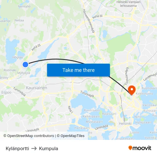 Kylänportti to Kumpula map