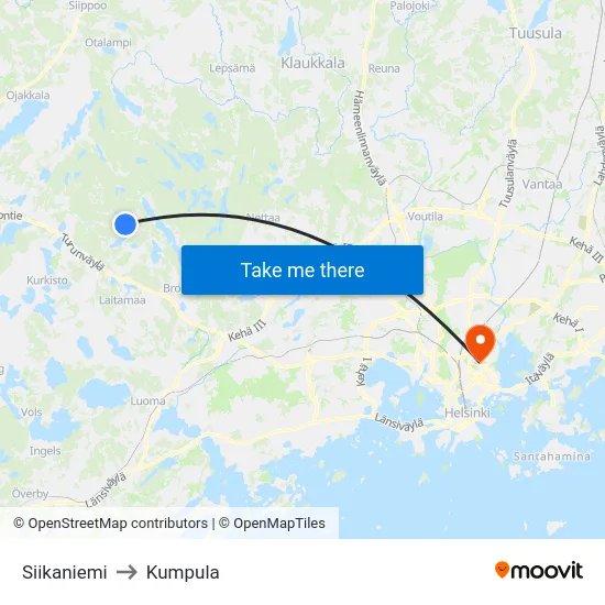 Siikaniemi to Kumpula map