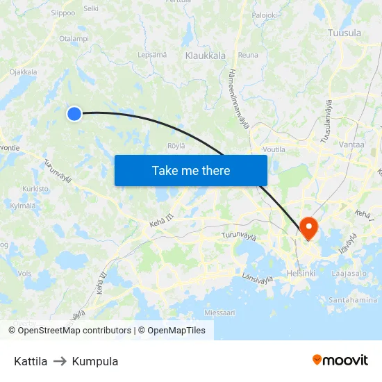 Kattila to Kumpula map
