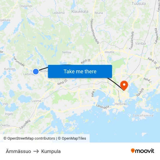 Ämmässuo to Kumpula map