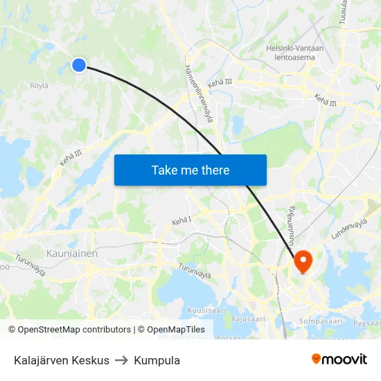 Kalajärvi Center to Kumpula map