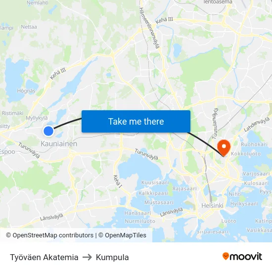 Työväen Akatemia to Kumpula map