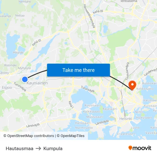 Hautausmaa to Kumpula map