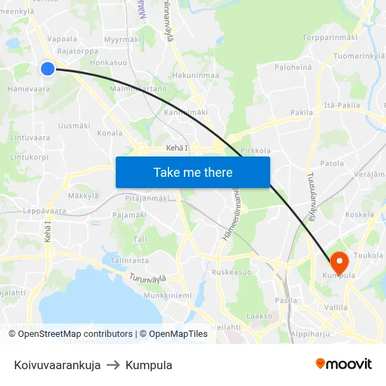 Birch Hill Lane to Kumpula map