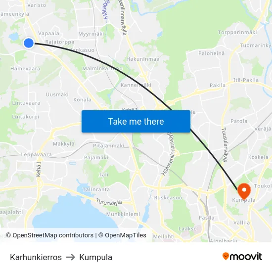 Karhunkierros to Kumpula map