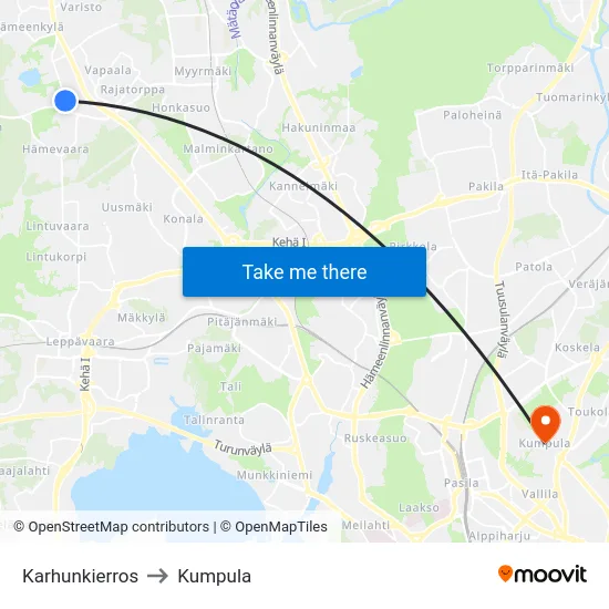 Karhunkierros to Kumpula map