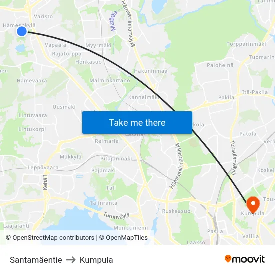 Santamäentie to Kumpula map