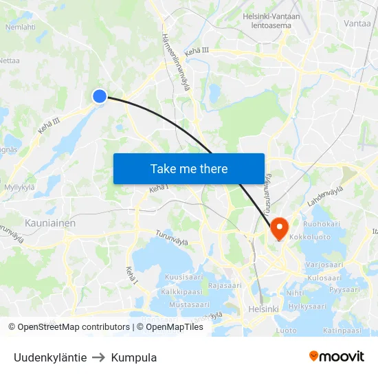 Uudenkyläntie to Kumpula map