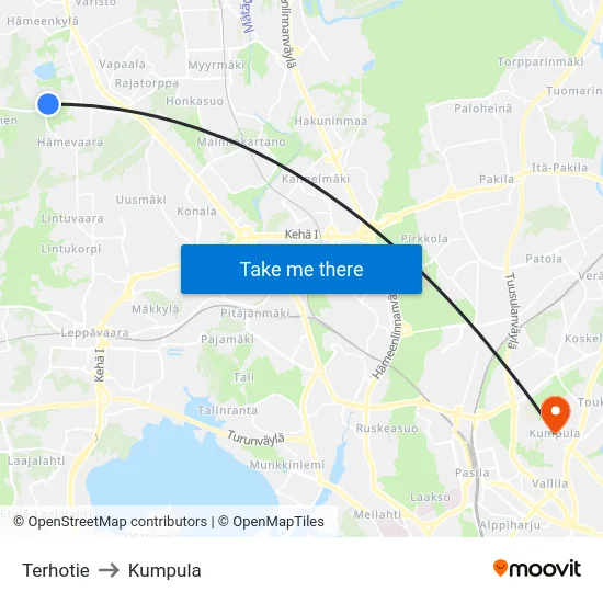 Terhotie to Kumpula map