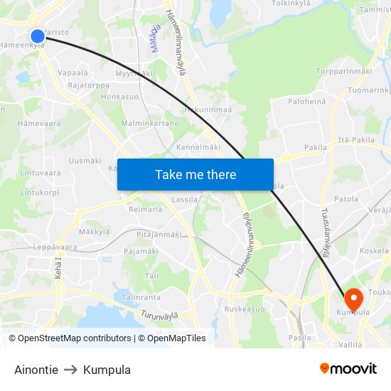 Ainontie to Kumpula map