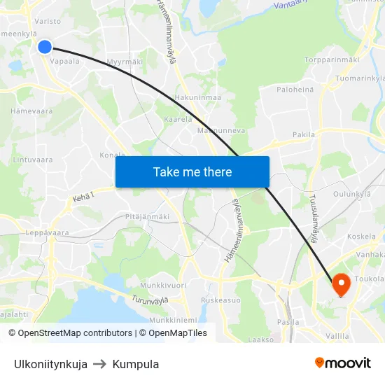 Outer Meadow Lane to Kumpula map