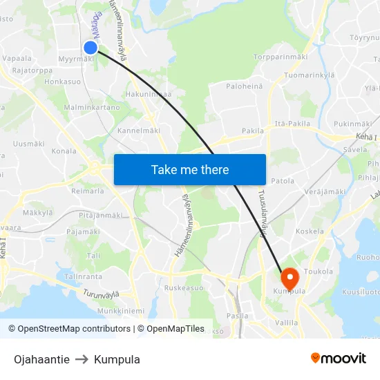 Ditch Road to Kumpula map