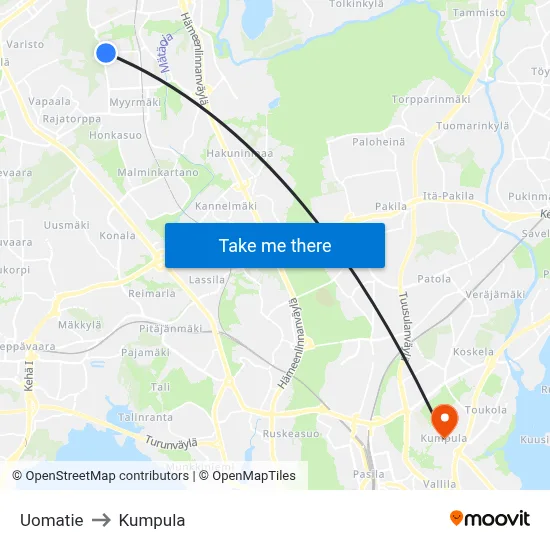 Stream Road to Kumpula map