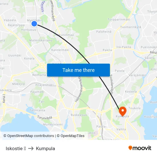Iskostie 🛍️ to Kumpula map