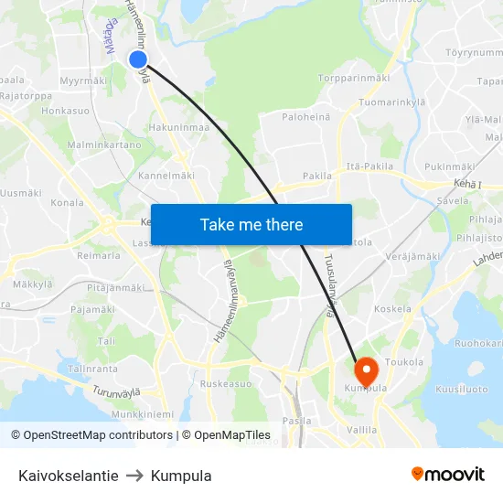 Kaivoksela Road to Kumpula map