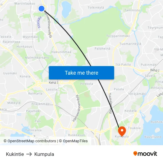 Kukin Road to Kumpula map