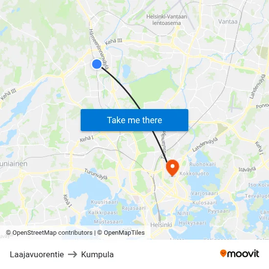 Laajavuorentie to Kumpula map