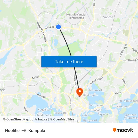 Nuolitie to Kumpula map