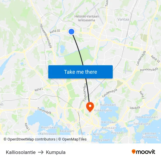 Kalliosola Road to Kumpula map