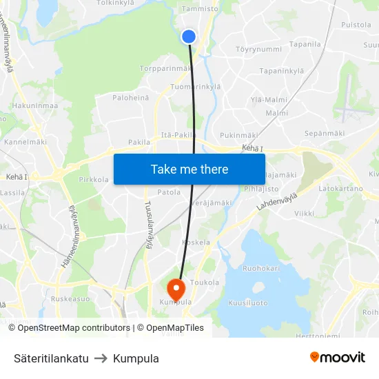 Säteritilankatu to Kumpula map