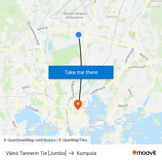 Väinö Tannerin Tie  [Jumbo] to Kumpula map