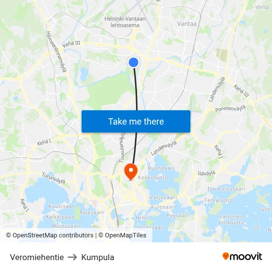 Veromiehentie to Kumpula map
