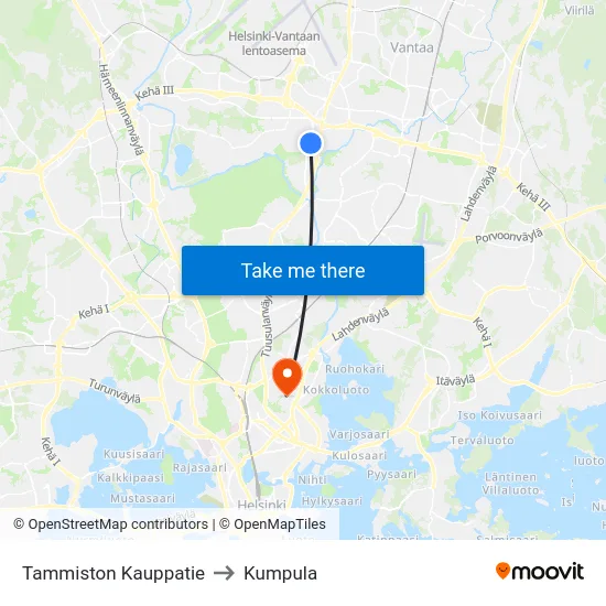 Tammiston Kauppatie to Kumpula map