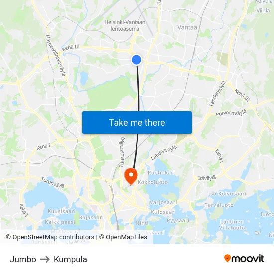 Jumbo to Kumpula map