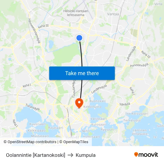 Oolanti Road [Kartanokoski] to Kumpula map