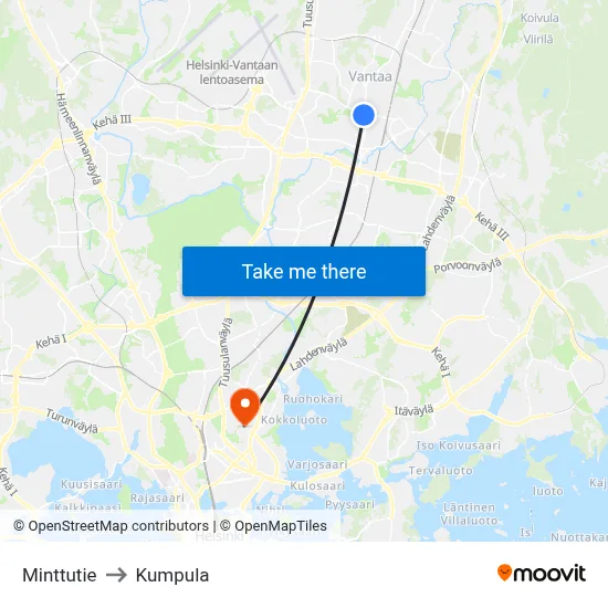 Mint Road to Kumpula map